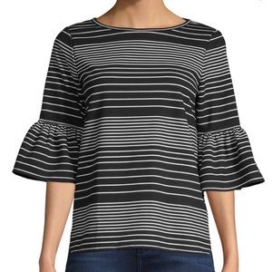 Max Studio Striped Pique Bell Sleeve Top
